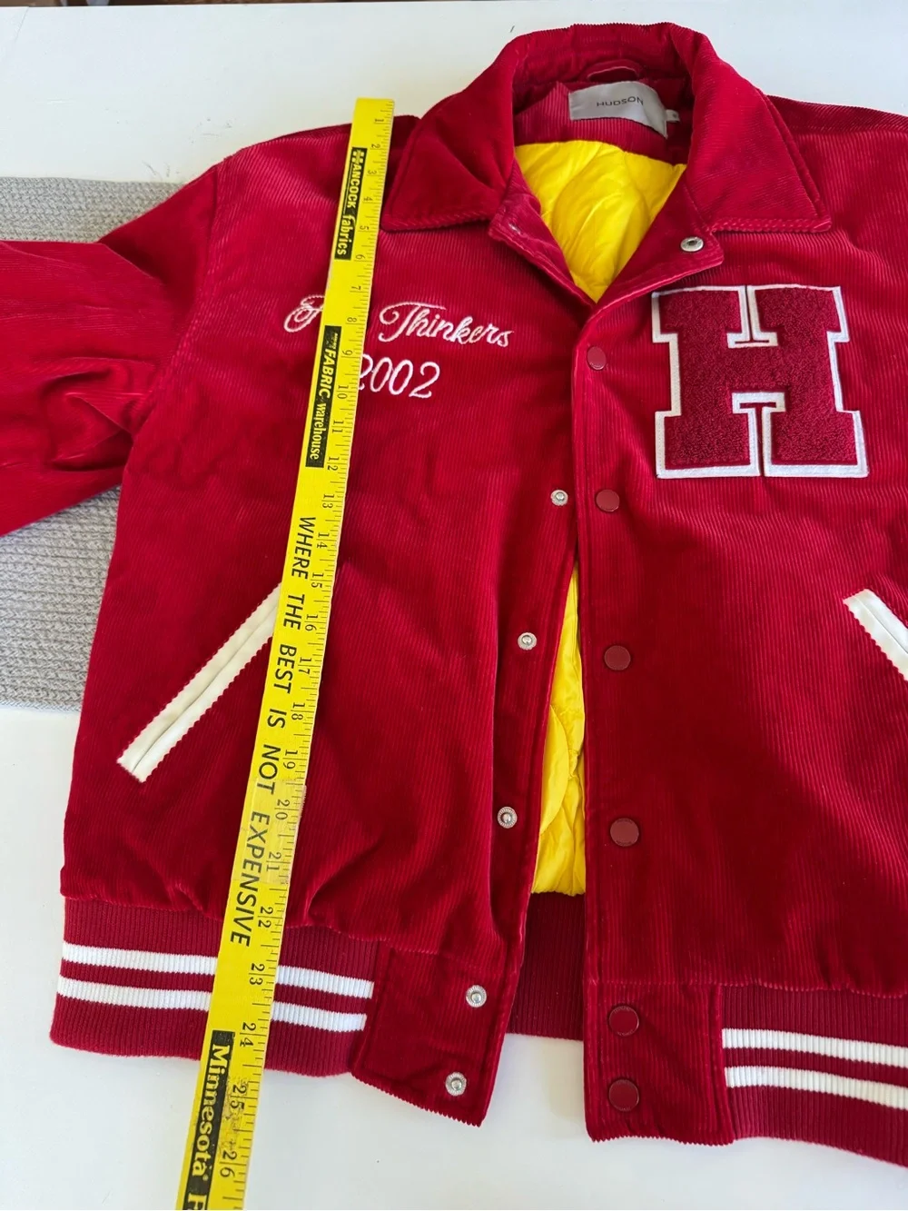 Hudson Jeans Free Thinkers 2002 Red  Corduroy Varsity Letterman Bomber Jacket S
